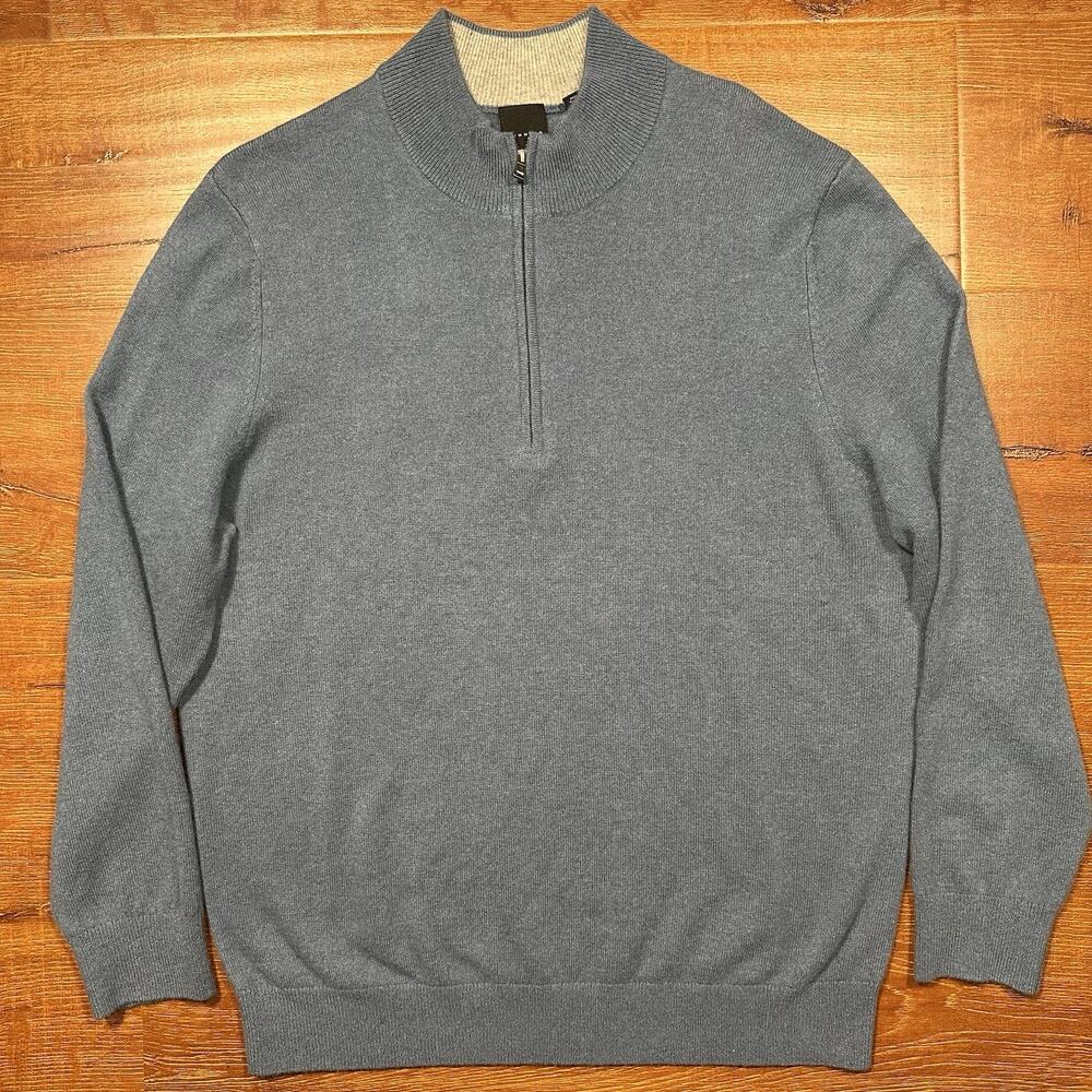 Dunning 1/4 Zip Sweater Mens L Blue 100% Cashmere Pullover Luxury Golf Career
